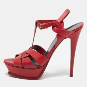 saint laurent red leather tribute ankle strap sandals size 41
