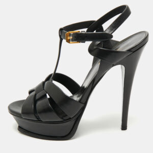 luxury-women-saint-laurent-paris-used-shoes-p1182313-001.jpg saint laurent black leather tribute platform sandals size 38
