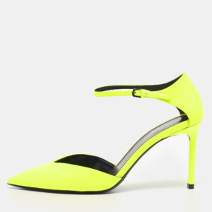 saint laurent lime green patent leather anja ankle strap pumps size 39