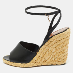 luxury-women-saint-laurent-paris-used-shoes-p1199823-001.jpg saint laurent black leather wedge espadrille sandals size 40.5