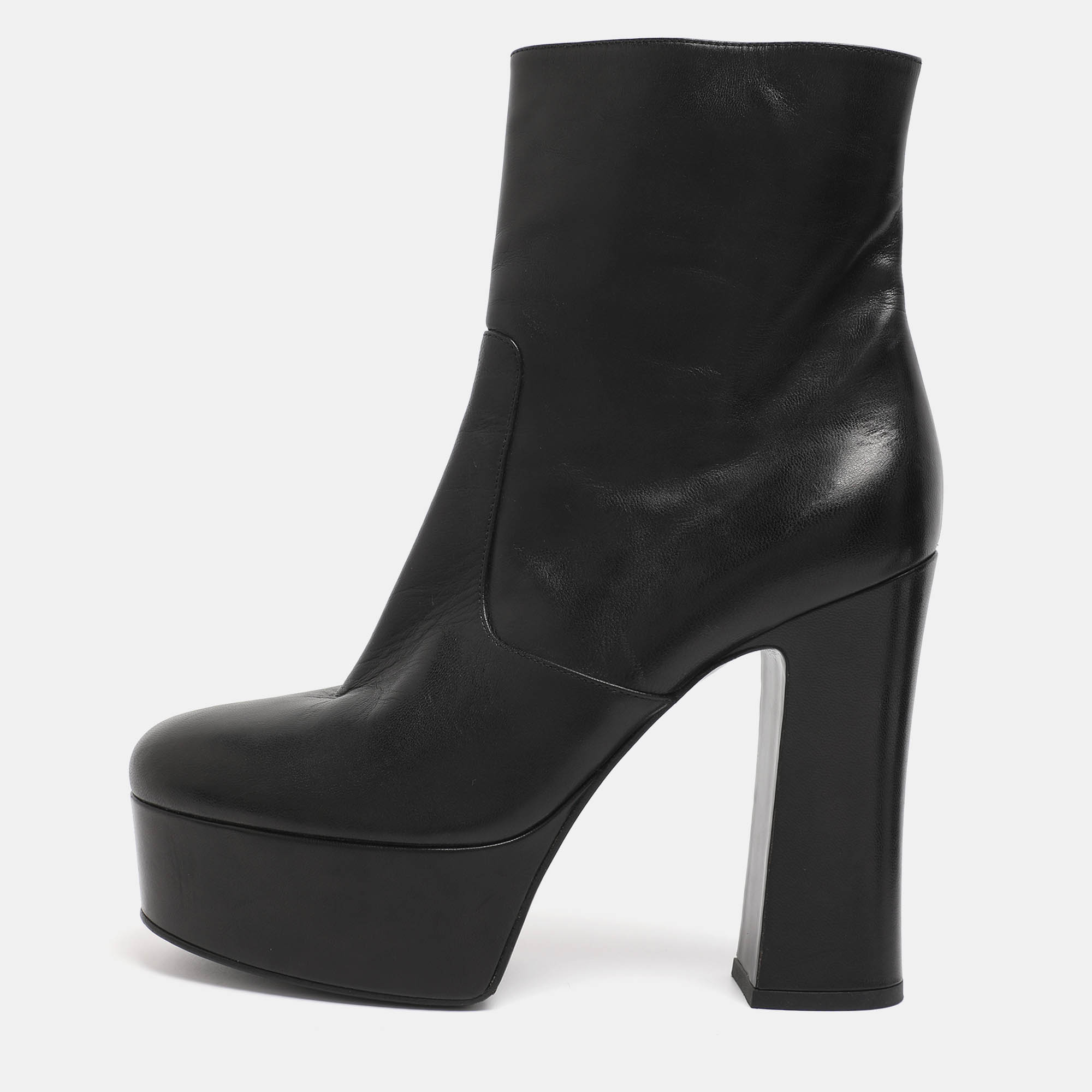 saint laurent paris black leather mid calf boots size 38