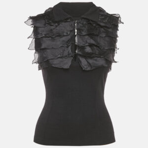 salvatore ferragamo black jersey and silk frilled sleeveless top s