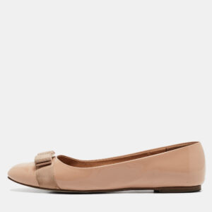 salvatore ferragamo beige patent leather varina ballet flats size 39