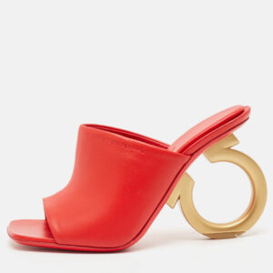salvatore ferragamo red leather astro slide sandals size 36.5
