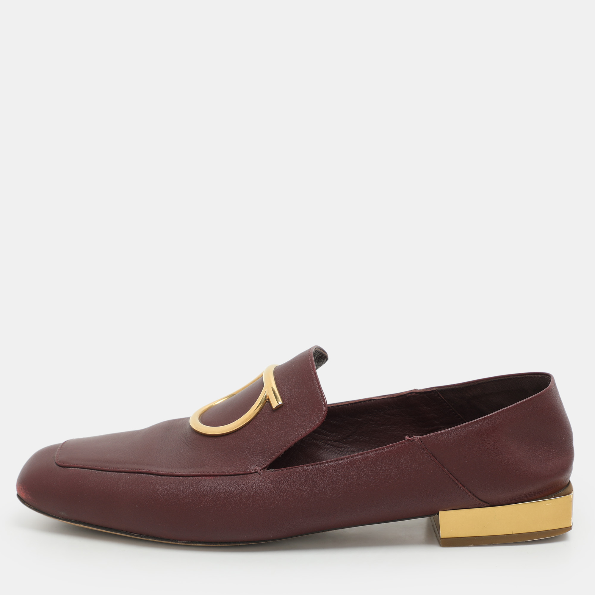 salvatore ferragamo burgundy leather lana loafers loafers size 39