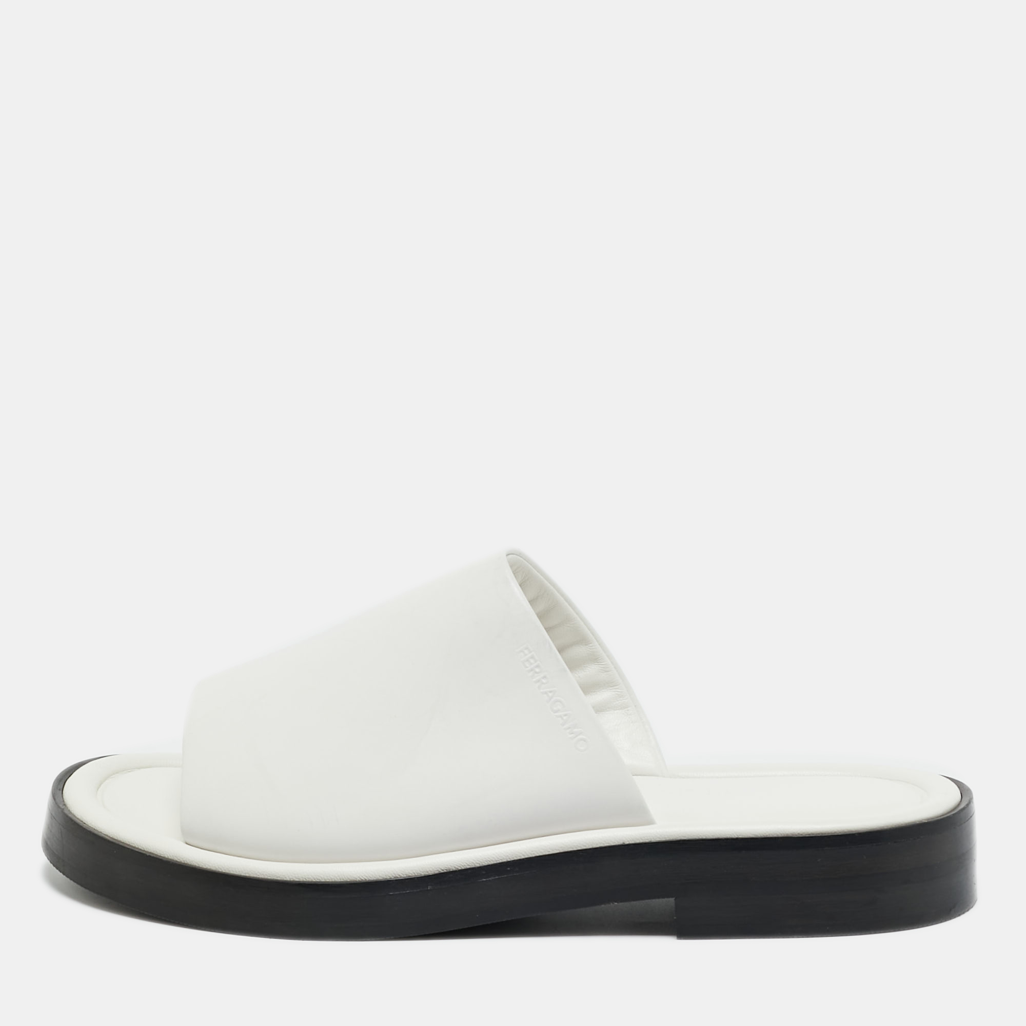 salvatore ferragamo white leather giunone flat sandals size 39.5