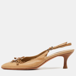 salvatore ferragamo beige leather slingback pumps size 36.5