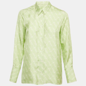 sandro green anchor print silk long sleeve shirt s