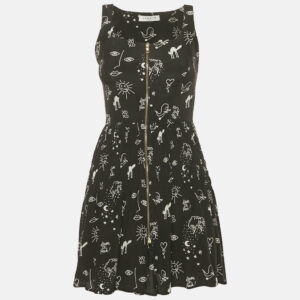 sandro black printed silk mini dress s