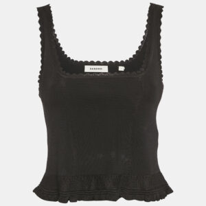 sandro black knit ruffled tilly sleeveless crop top m