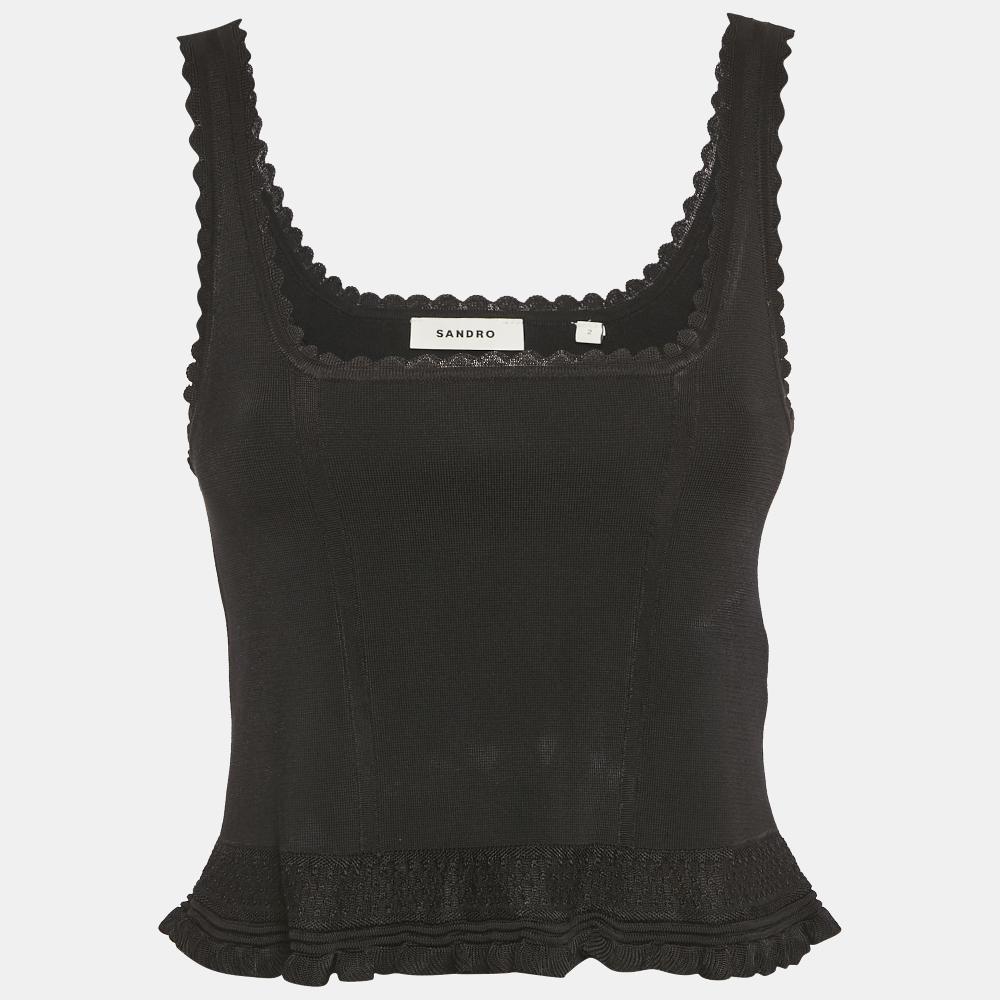 sandro black knit ruffled tilly sleeveless crop top m