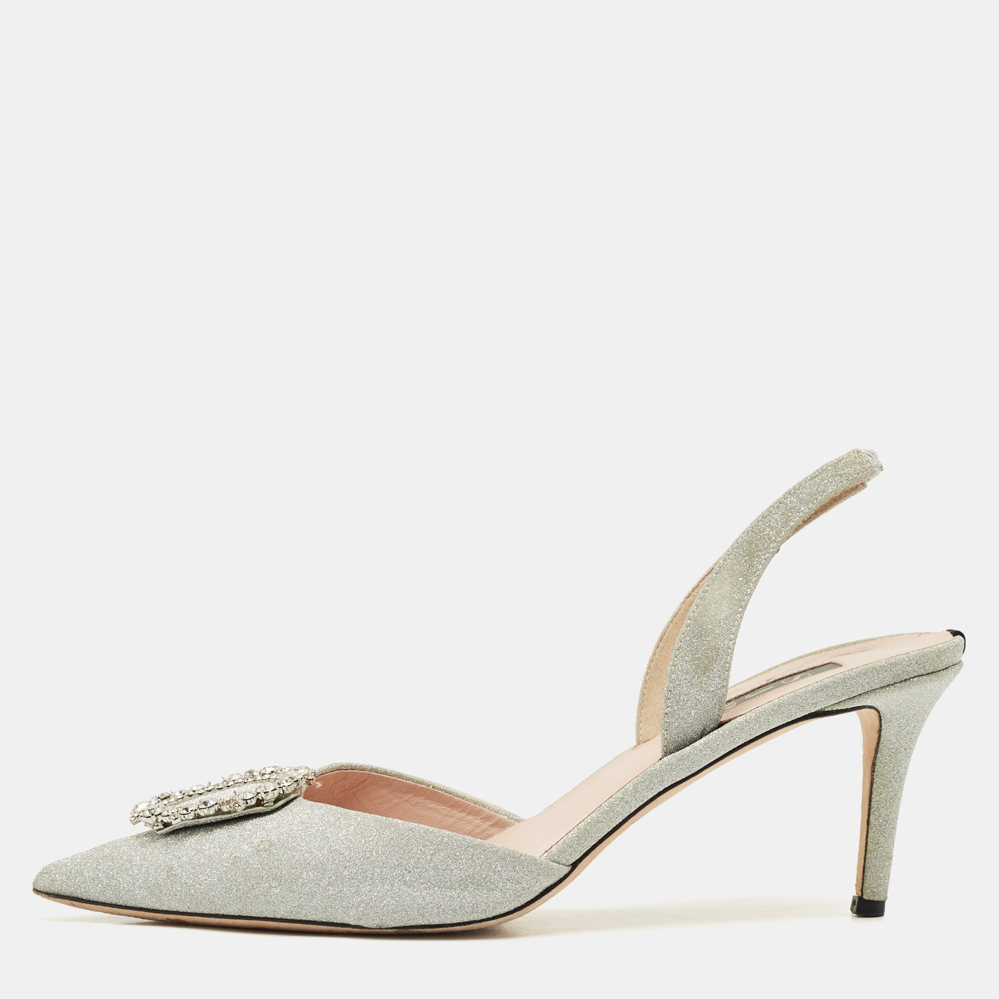 sjp sarah jessica parker silver glitter leather mabel slingback pumps size 40