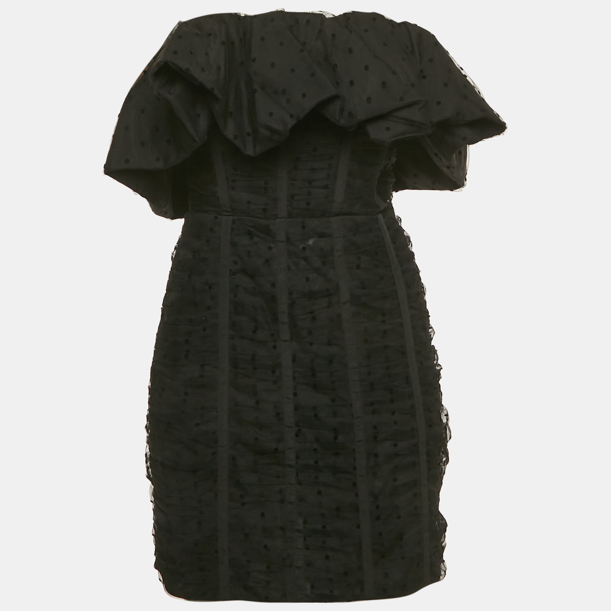 self-portrait black flocked tulle strapless mini dress m