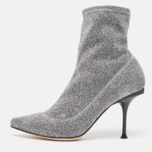 sergio rossi silver knit fabric sock ankle boots size 36