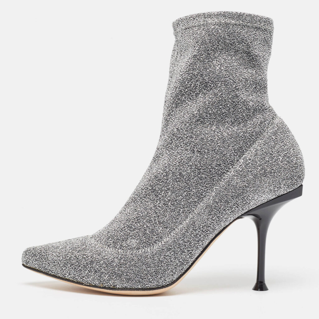 luxury-women-sergio-rossi-new-shoes-p954621-010.jpg Sergio Rossi Silver Knit Fabric Sock Ankle Boots Size 36