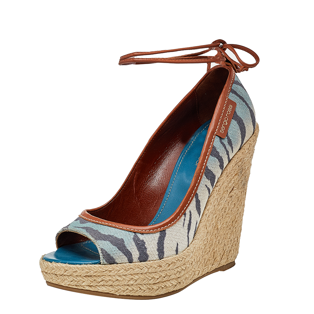 luxury-women-sergio-rossi-used-shoes-p566910-001.jpg Sergio Rossi Multicolor Printed Canvas And Leather Espadrille Platform Wedge Pumps Size 37.5