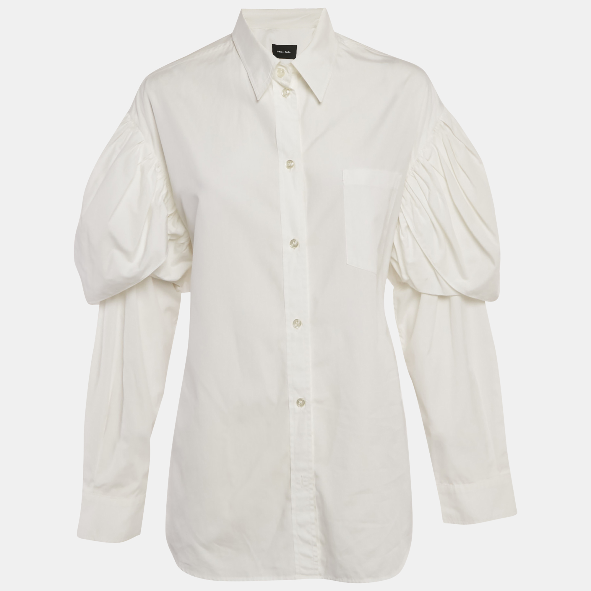 simone rocha white cotton gathered sleeve detail shirt m
