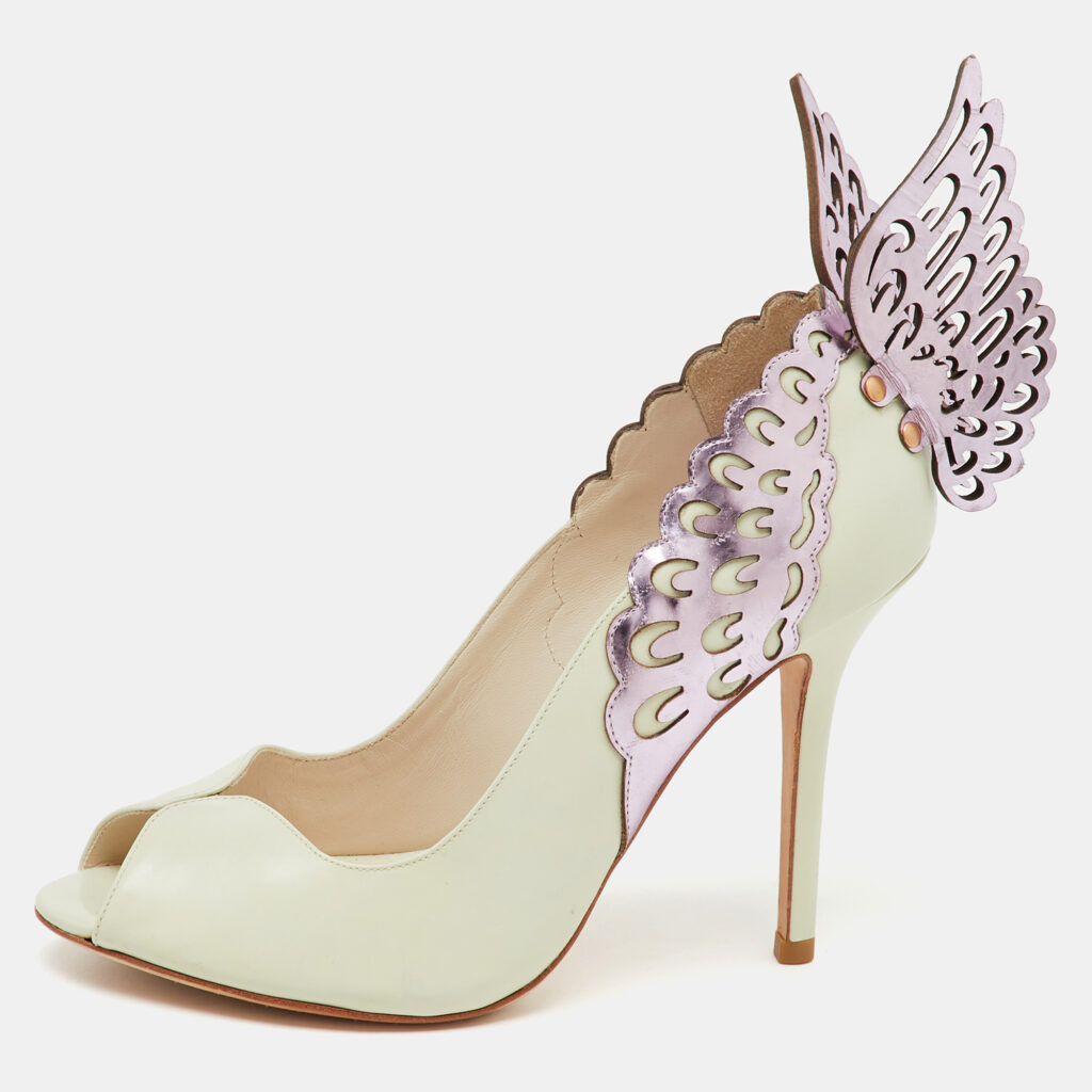 luxury-women-sophia-webster-used-shoes-p1141439-001.jpg Sophia Webster White/Purple Leather Angelica Lunar Winged Peep Toe Pumps Size 40