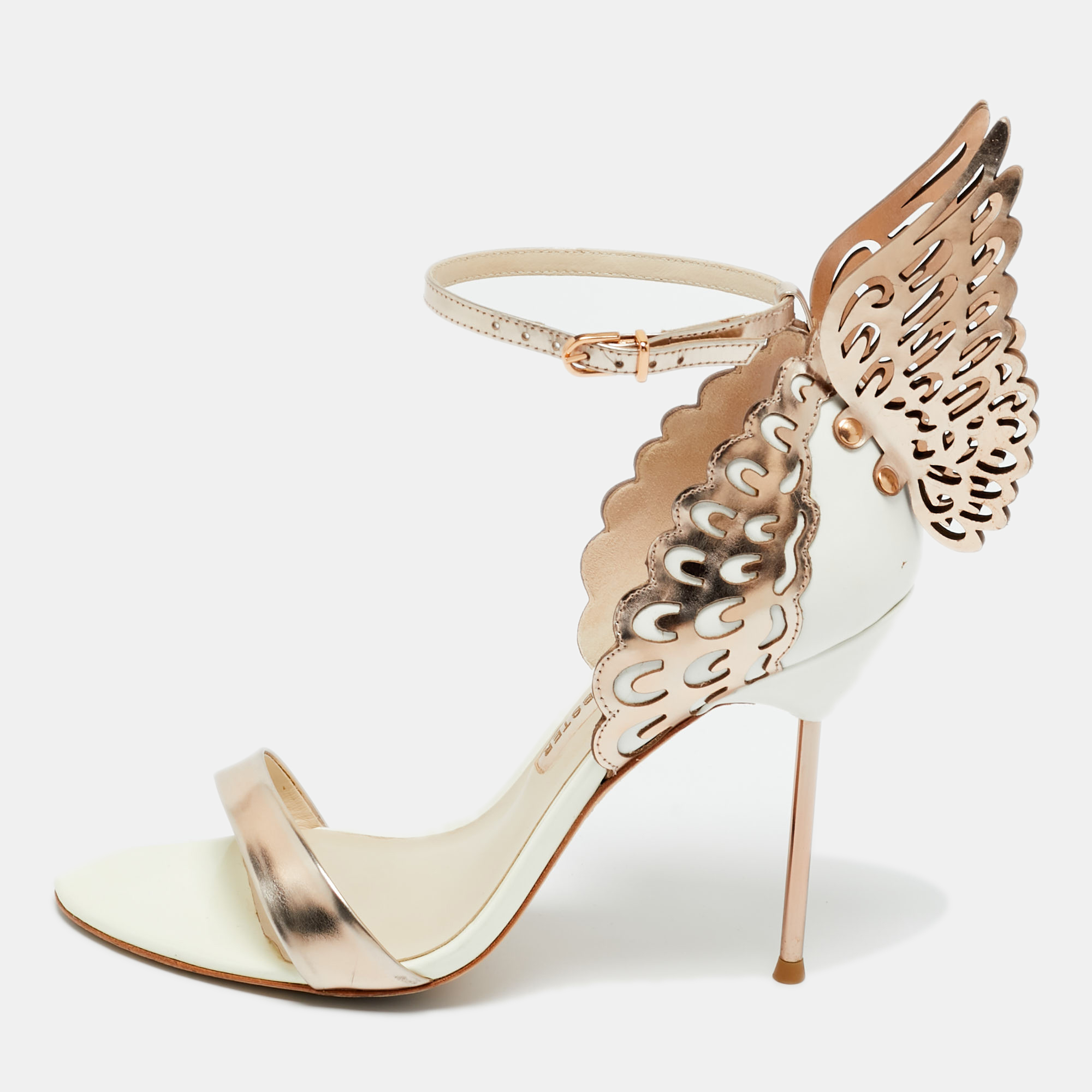 sophia webster white/gold leather chiara ankle strap sandals size 39