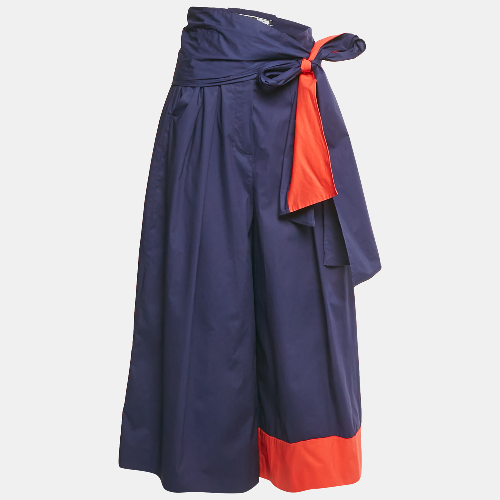 sportmax navy blue cotton contrast side trim wide leg trousers s