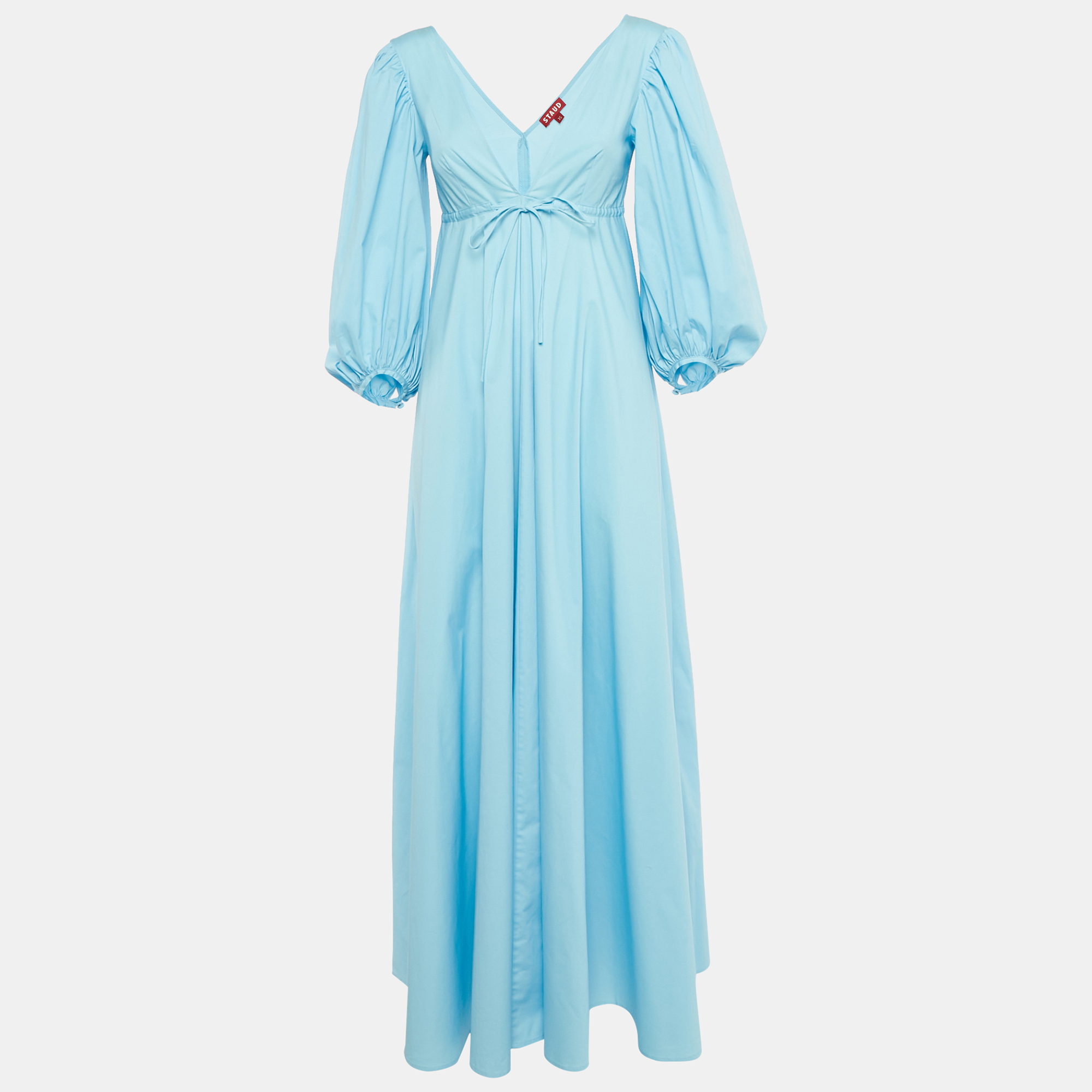 staud blue cotton tie -up detail dew amaretti maxi dress xs