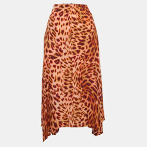 stella mccartney brown leopard print silk flared midi skirt s