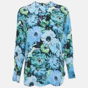 stella mccartney blue floral print silk blouse s