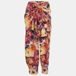 stella mccartney red floral print silk tie-up trousers s