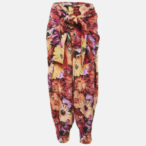 stella mccartney red floral print silk tie-up trousers s