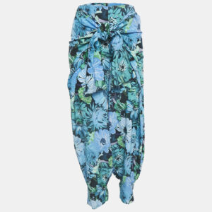 stella mccartney blue floral print silk tie-up trousers s