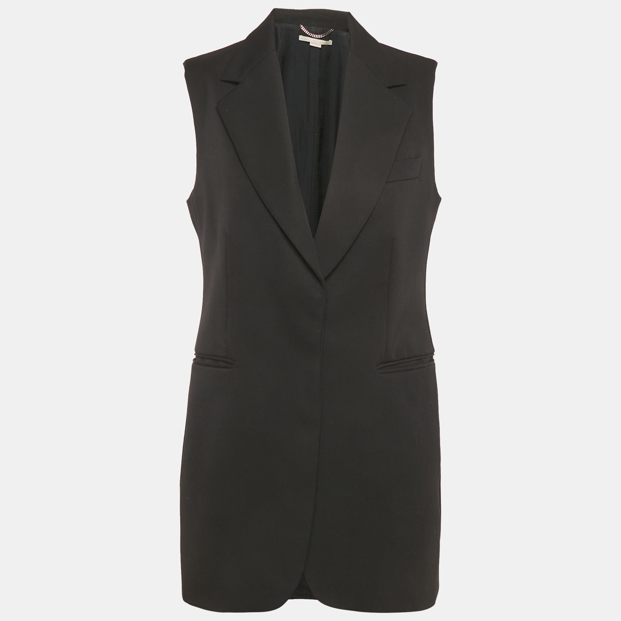 stella mccartney black stretch knit collared midi dress m