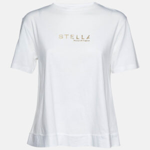 stella mccartney white cotton logo embossed crew neck t-shirt m