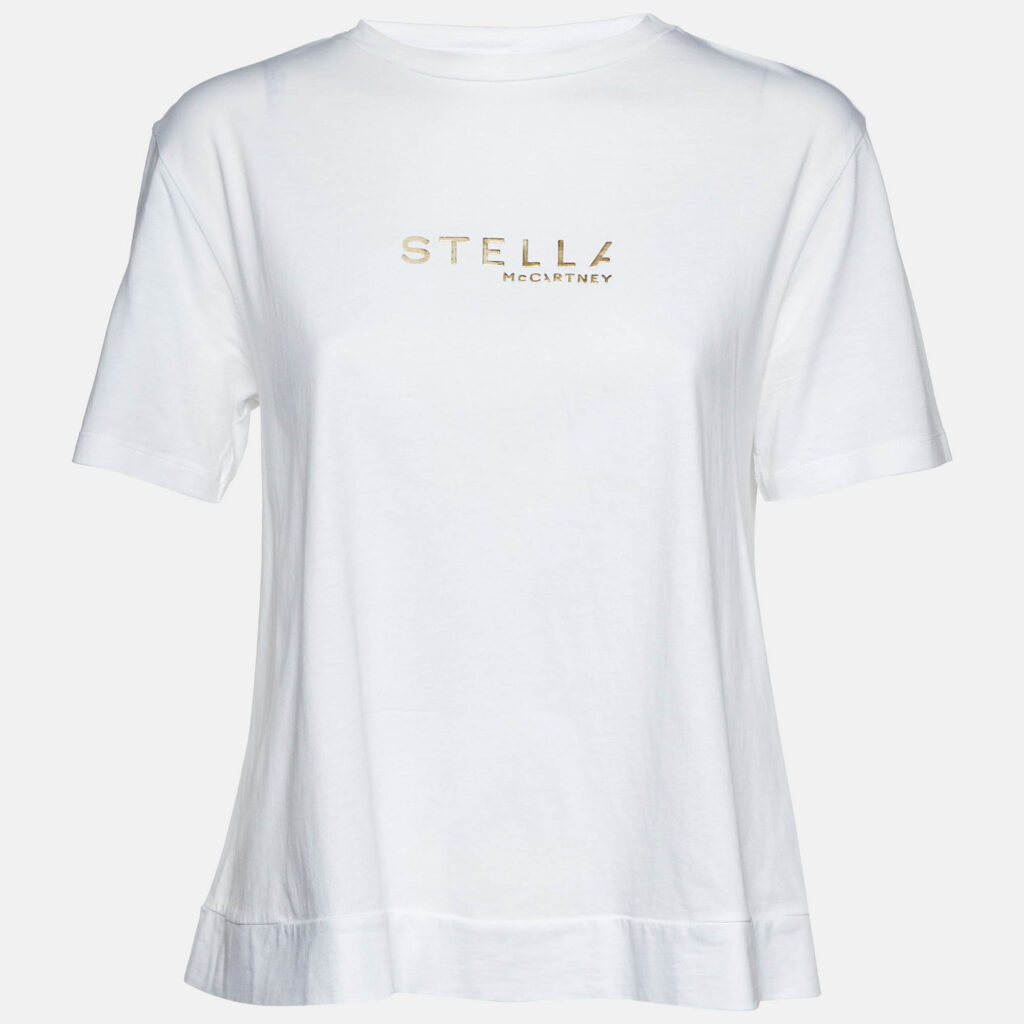luxury-women-stella-mccartney-used-clothes-p1106520-001.jpg Stella McCartney White Cotton Logo Embossed Crew Neck T-Shirt M