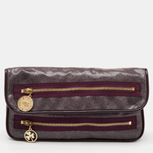 stella mccartney burgundy faux leather zipper detail fold over clutch