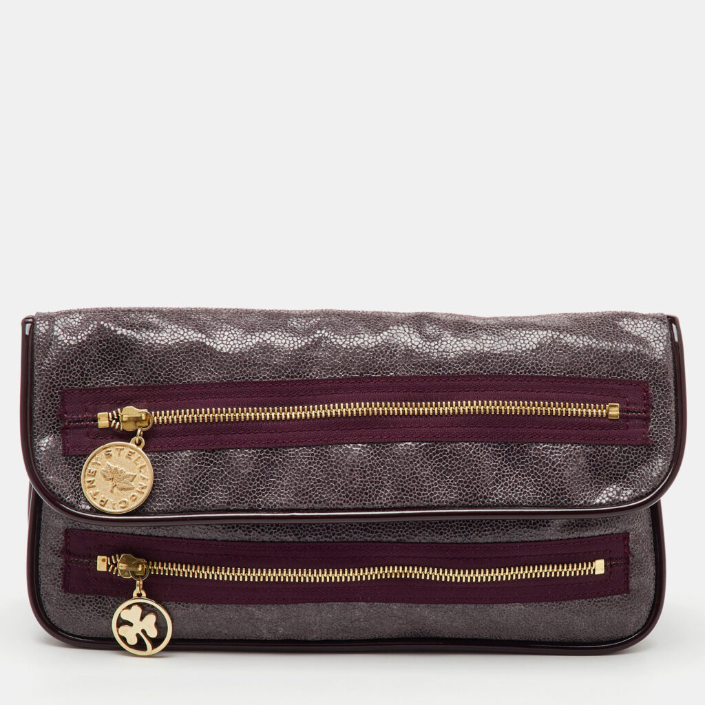 luxury-women-stella-mccartney-used-handbags-p1153778-011.jpg Stella McCartney Burgundy Faux Leather Zipper Detail Fold Over Clutch