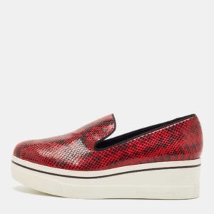 stella mccartney red/black faux python leather creeper platform loafers size 41