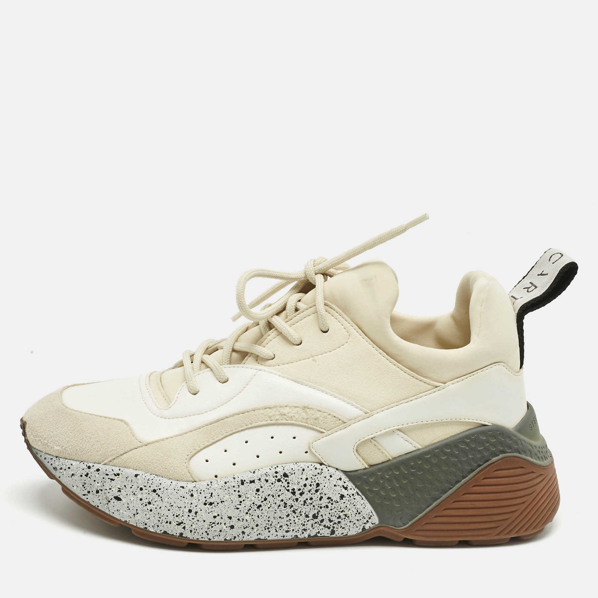 stella mccartney cream/white fabric and faux leather eclypse lace up sneakers size 39