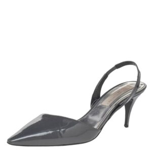 stella mccartney dark grey faux patent leather slingback sandals size 37