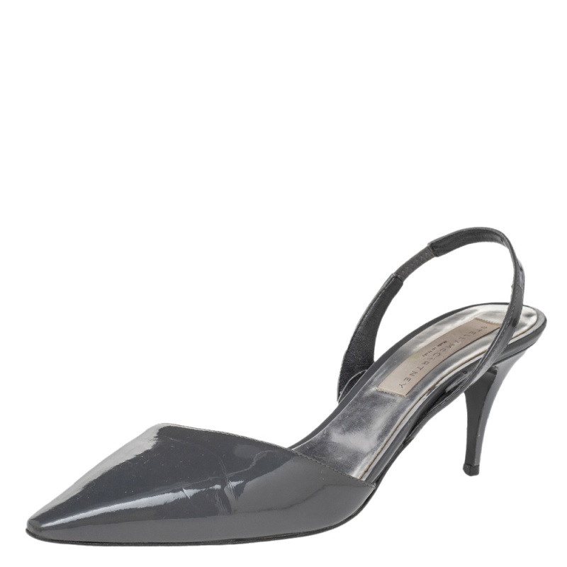 luxury-women-stella-mccartney-used-shoes-p475573-1639377748-004.jpg Stella McCartney Dark Grey Faux Patent Leather Slingback Sandals Size 37