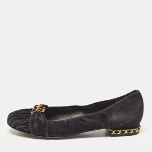 stuart weitzman black suede chain embellished ballet flats size 37