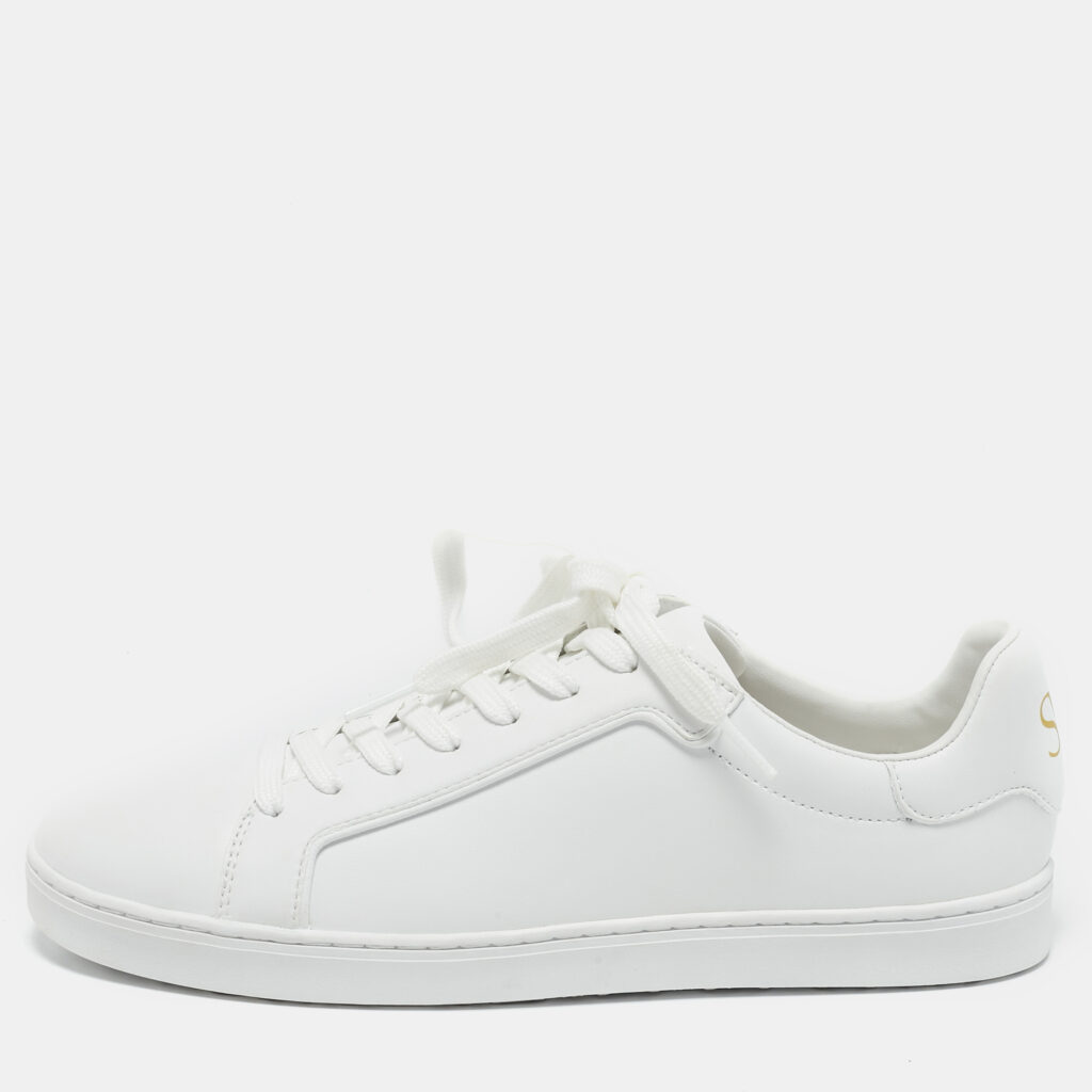 luxury-women-stuart-weitzman-used-shoes-p1133777-008.jpg Stuart Weitzman White Leather Low Top Sneakers Size 39.5