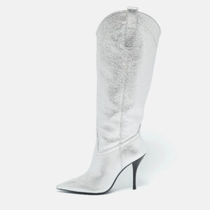 stuart weitzman silver leather outwest boots size 38