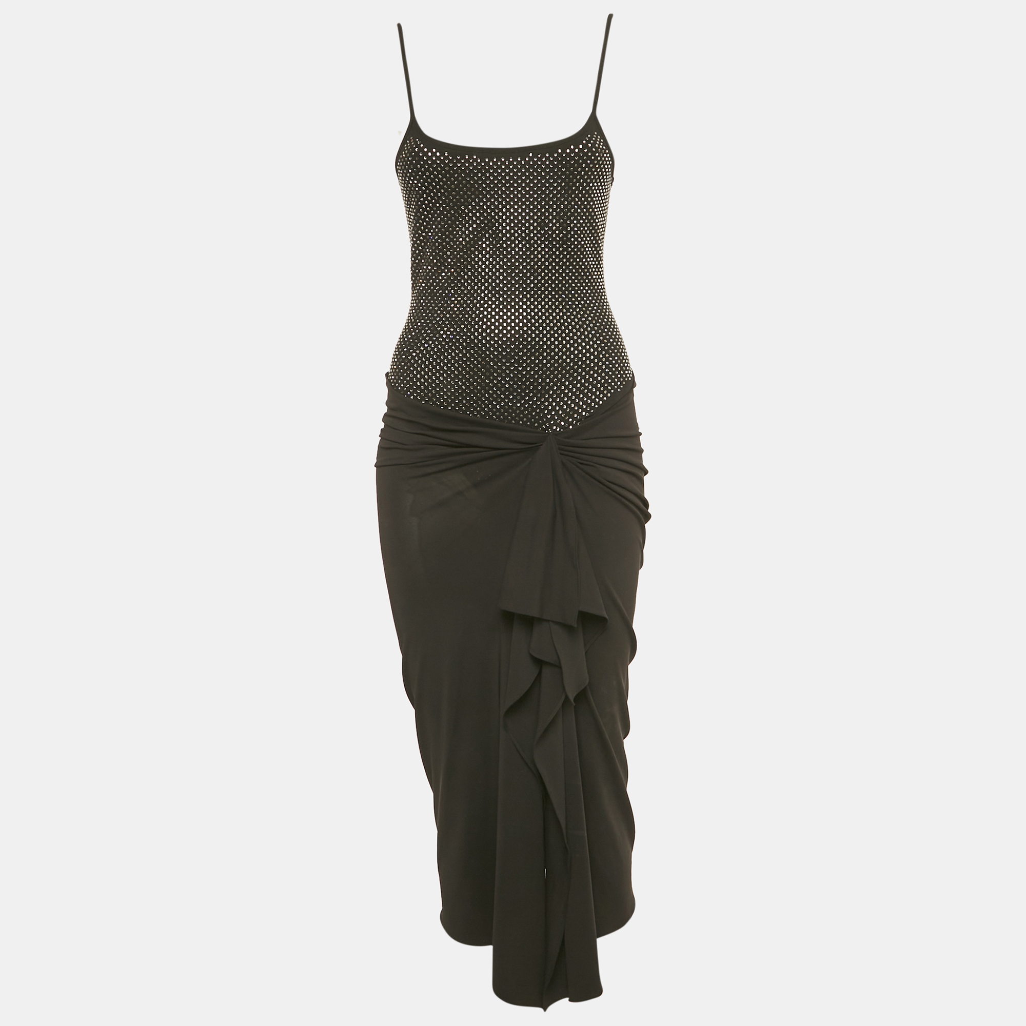 the attico black stud embellished  knit drape detail sleeveless midi dress s