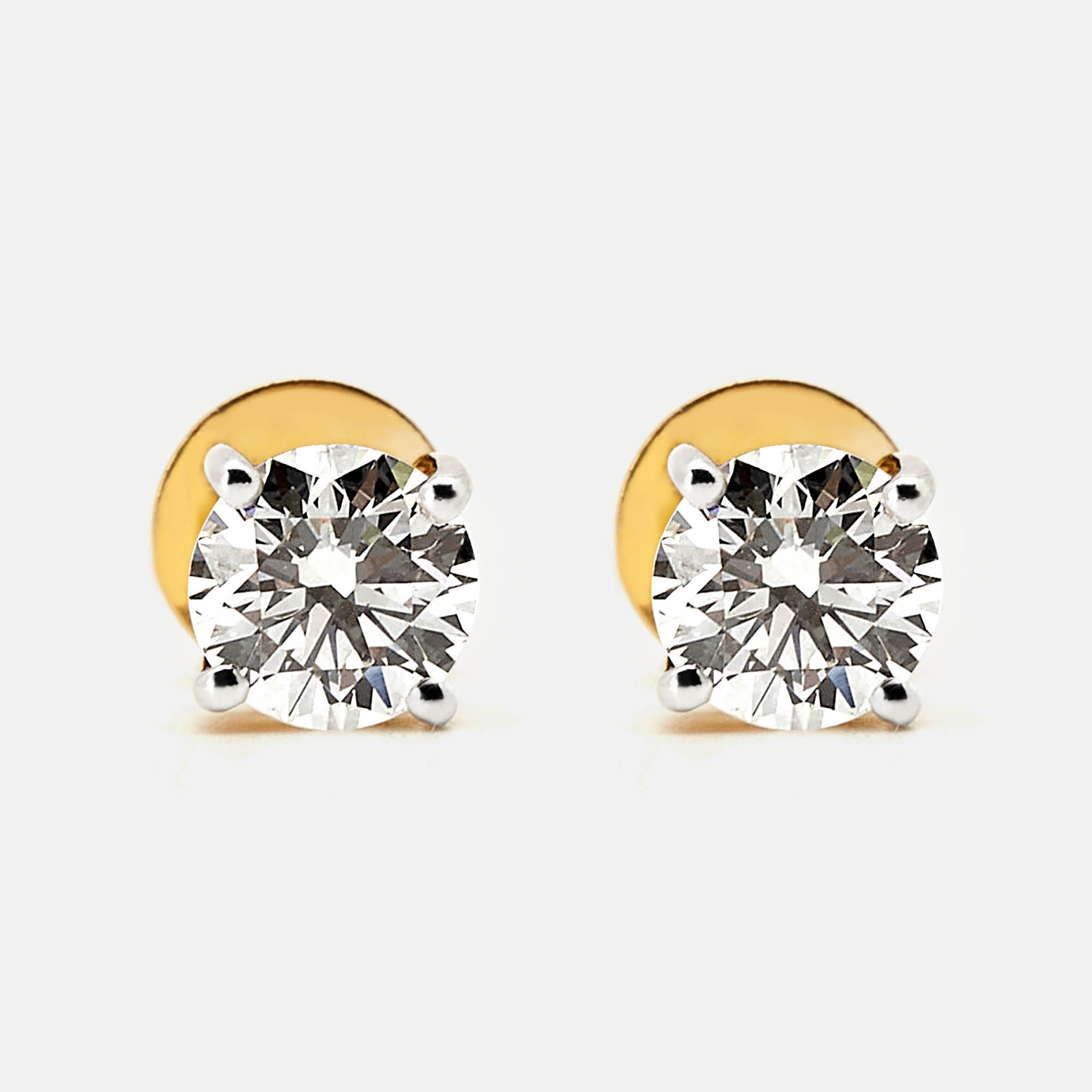 2.00 cts round brilliant cut 18k yellow gold lab grown diamonds earrings