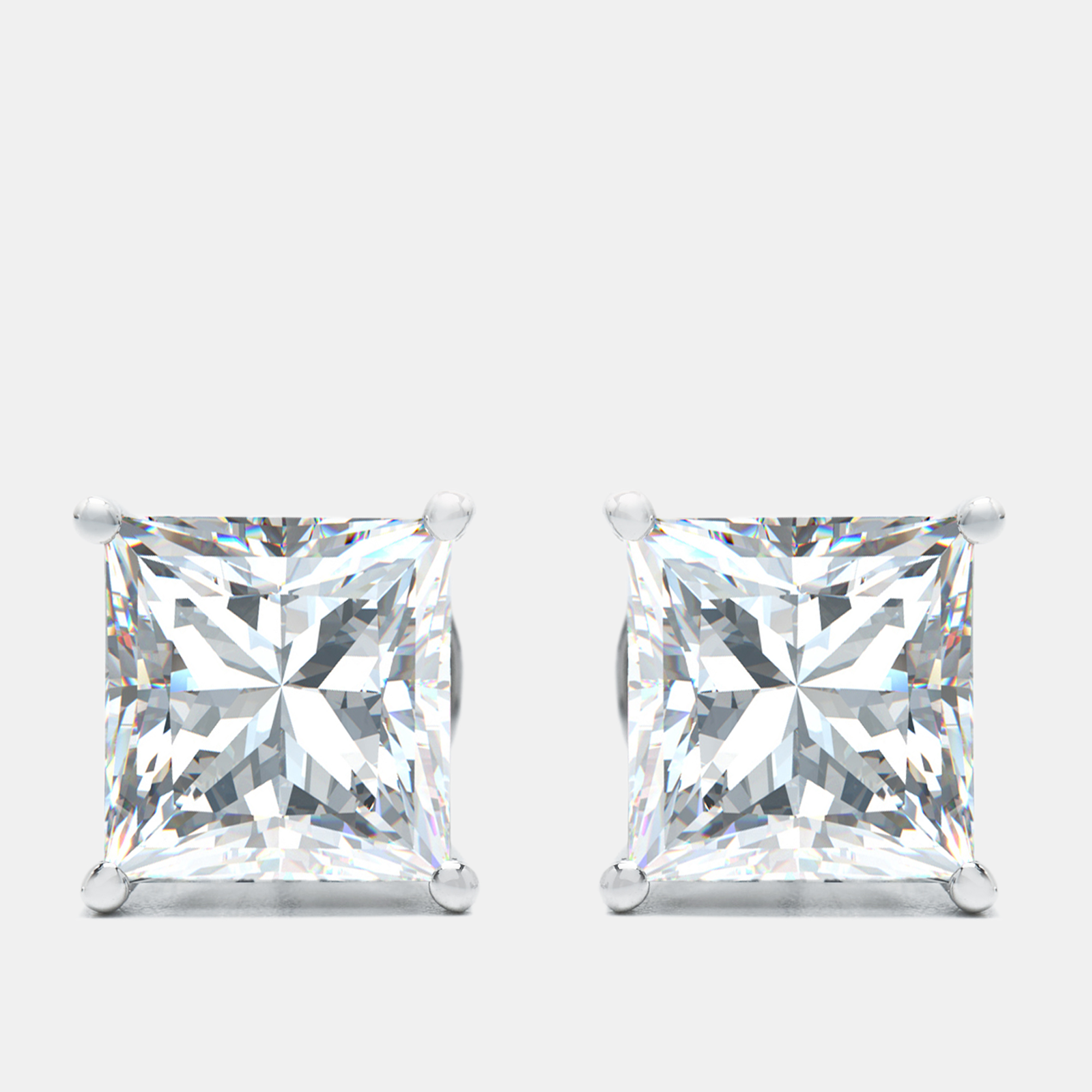 6.00 cts princess cut lab grown diamond 18k white gold earrings