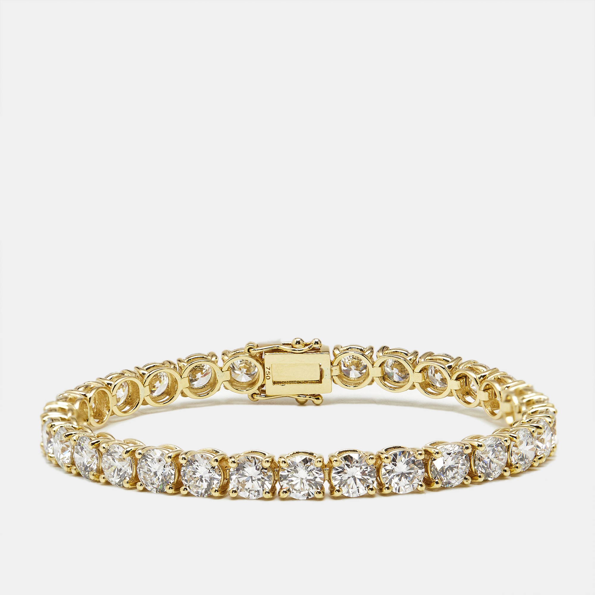 14.50 cts round brilliant lab grown diamonds 18k yellow gold tennis bracelet