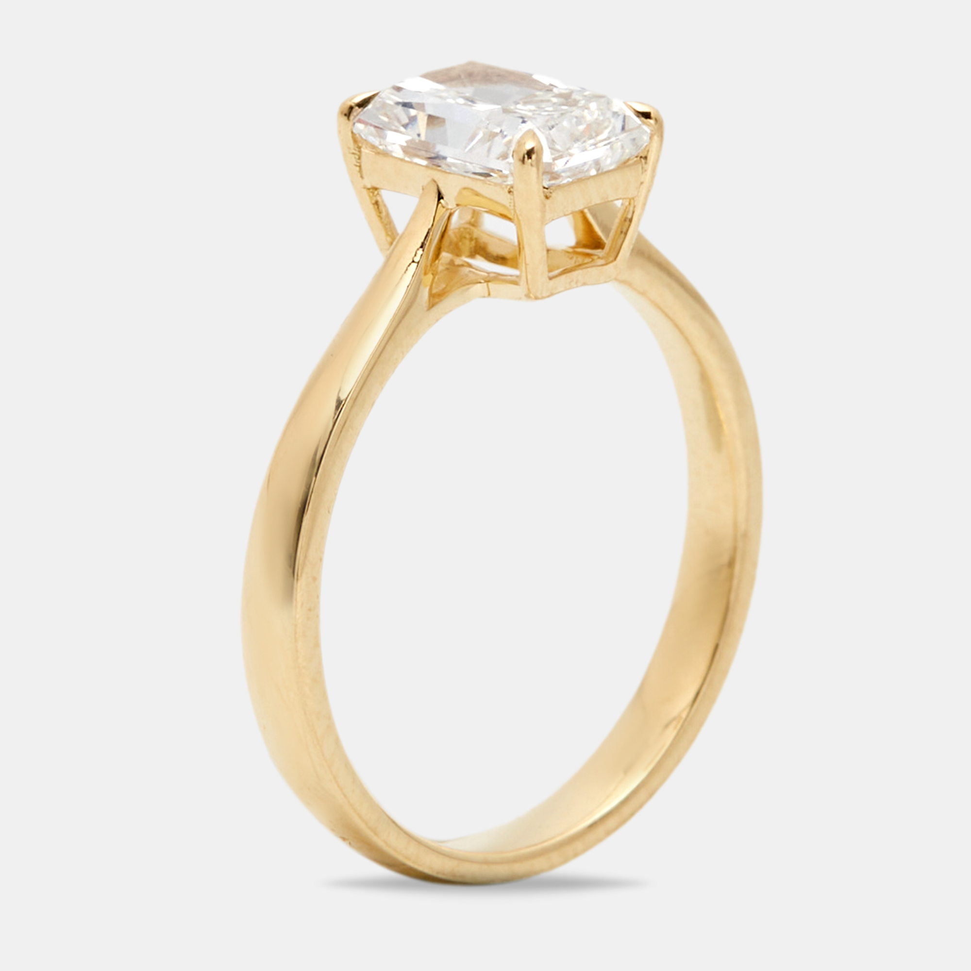 1.50 cts radiant brilliant cut 18k yellow gold ring size 51