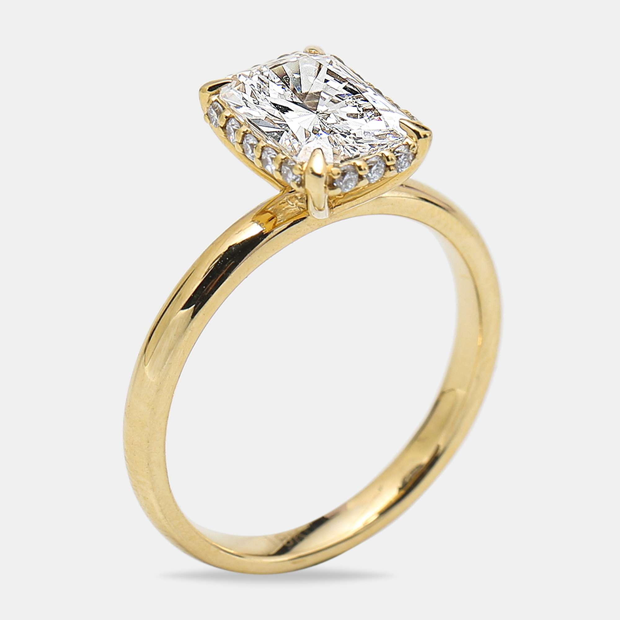 2.00 cts radiant cut round brilliant 18k yellow gold lab grown diamonds ring size 51