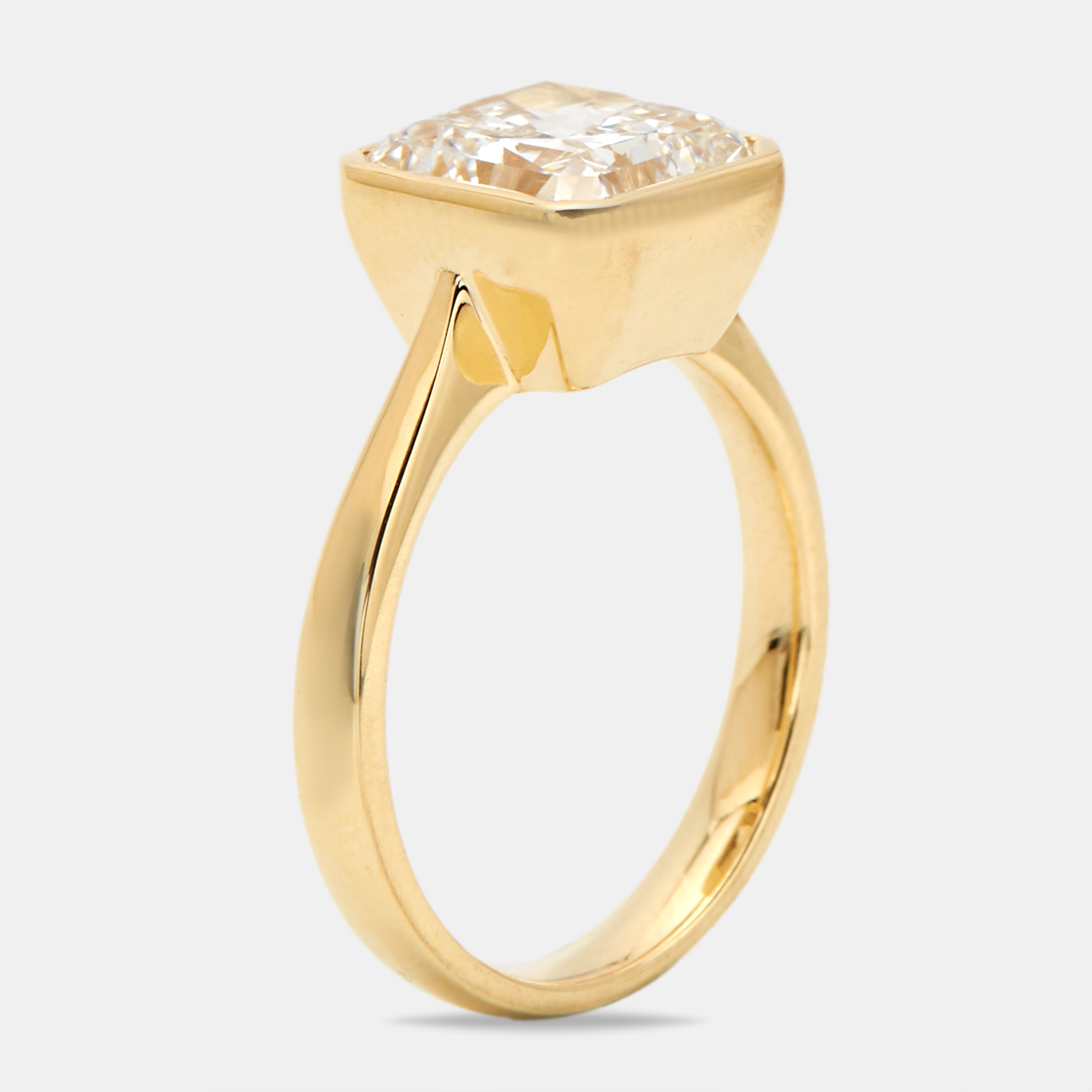 3.00 cts square radiant brilliant cut lab grown diamond 18k yellow gold ring size 54