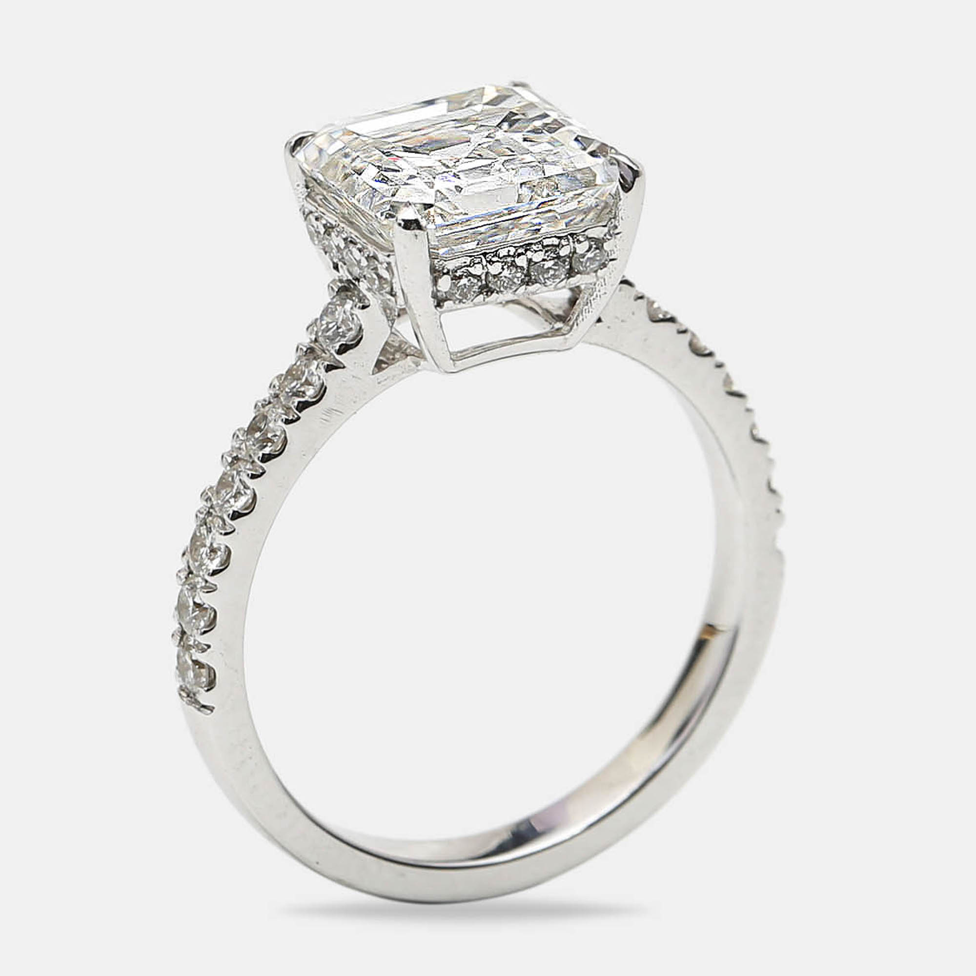 3.80 cts asscher cut round brilliant 18k white gold lab grown diamonds ring size 54